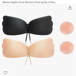 Strapless Sticky Bras in Black and Nude Size B. 
FYI- No nipple covers just bras